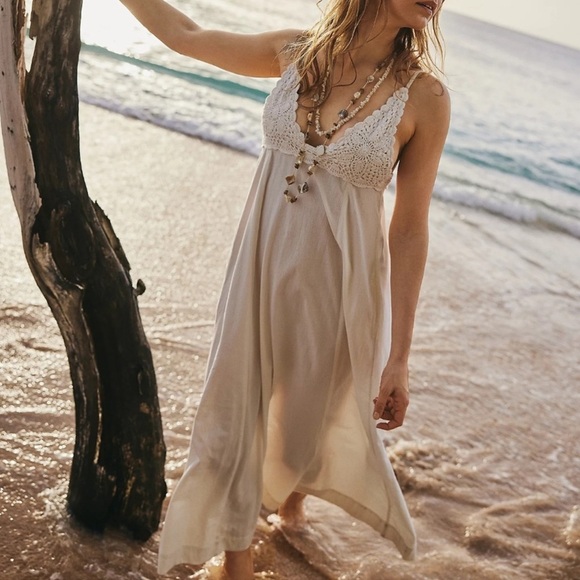 New Free People Lovey Maxi Dress Long Crochet Lace Summer Spring Cotton White - Picture 4 of 13